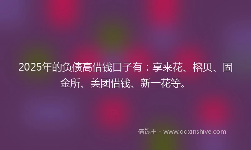 2025年的负债高借钱口子有：享来花、榕贝、固金所、美团借钱、新一花等。