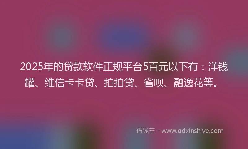 2025年的贷款软件正规平台5百元以下有：洋钱罐、维信卡卡贷、拍拍贷、省呗、融逸花等。