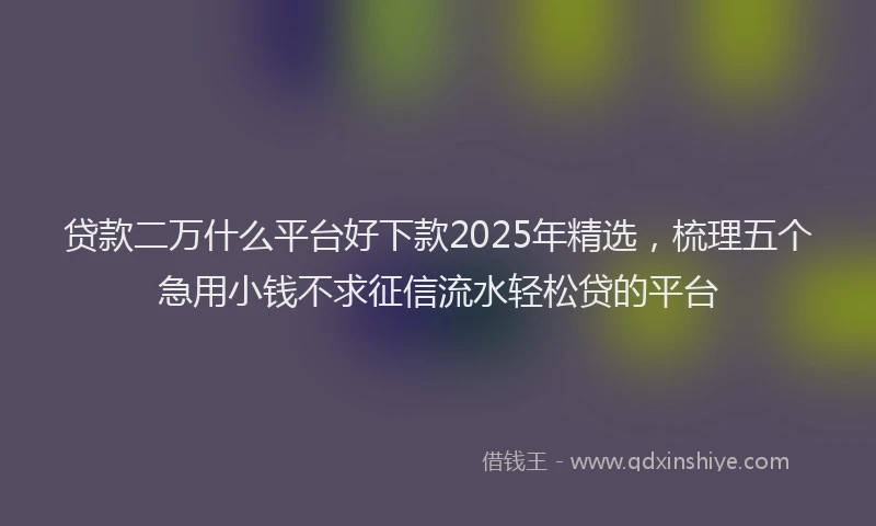 贷款二万什么平台好下款2025年精选，梳理五个急用小钱不求征信流水轻松贷的平台
