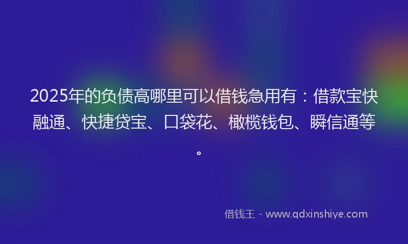 2025年的负债高哪里可以借钱急用有：借款宝快融通、快捷贷宝、口袋花、橄榄钱包、瞬信通等。