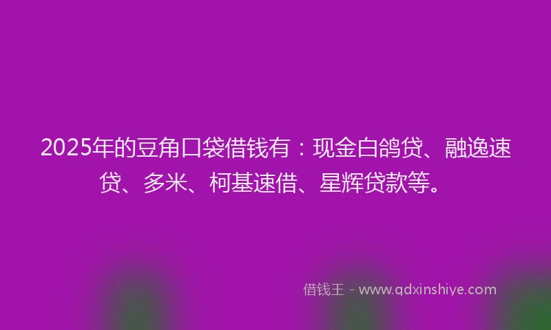 2025年的豆角口袋借钱有：现金白鸽贷、融逸速贷、多米、柯基速借、星辉贷款等。