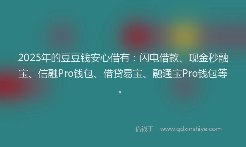 2025年的豆豆钱安心借有：闪电借款、现金秒融宝、信融Pro钱包、借贷易宝、融通宝Pro钱包等。