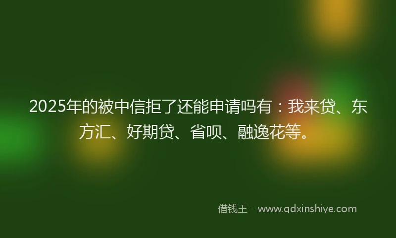 2025年的被中信拒了还能申请吗有:我来贷、东方汇、好期贷、省呗、融逸花等。
