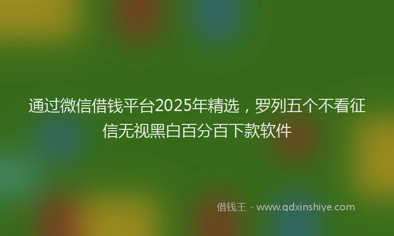 通过微信借钱平台2025年精选，罗列五个不看征信无视黑白百分百下款软件