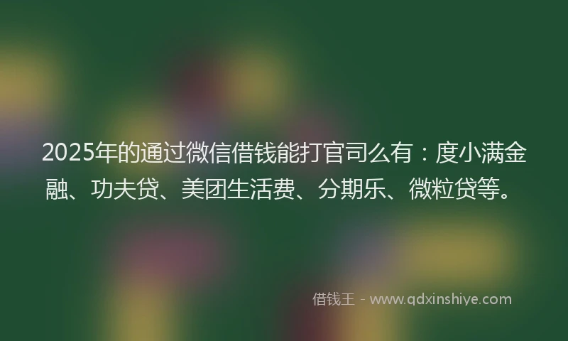 2025年的通过微信借钱能打官司么有：度小满金融、功夫贷、美团生活费、分期乐、微粒贷等。
