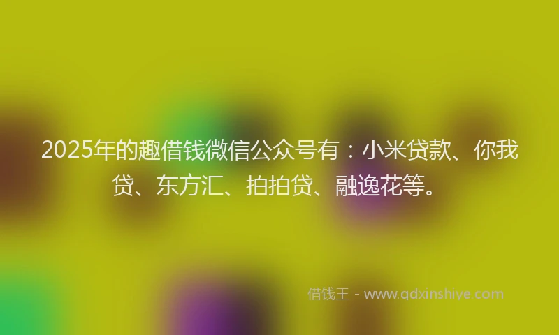2025年的趣借钱微信公众号有：小米贷款、你我贷、东方汇、拍拍贷、融逸花等。