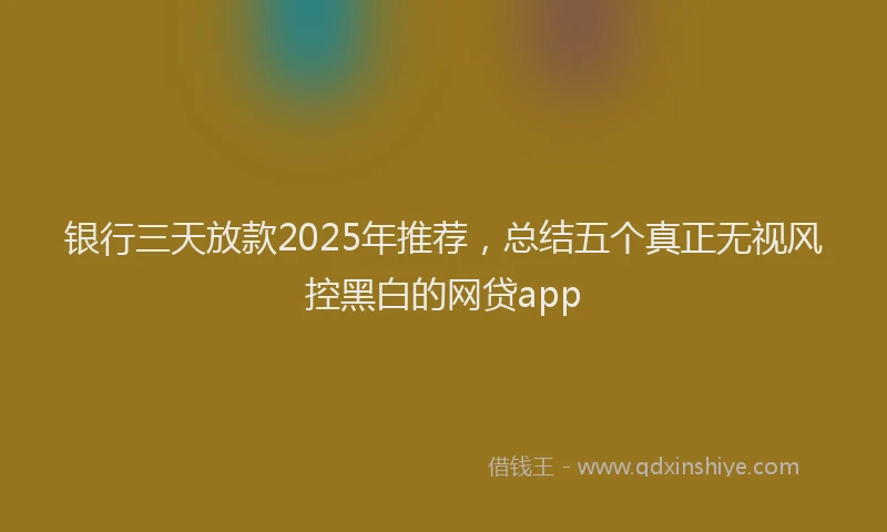 银行三天放款2025年推荐，总结五个真正无视风控黑白的网贷app