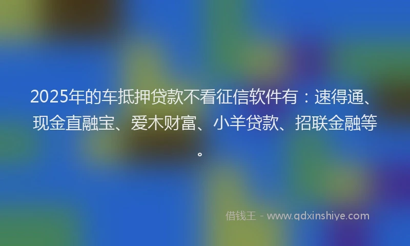 2025年的车抵押贷款不看征信软件有：速得通、现金直融宝、爱木财富、小羊贷款、招联金融等。
