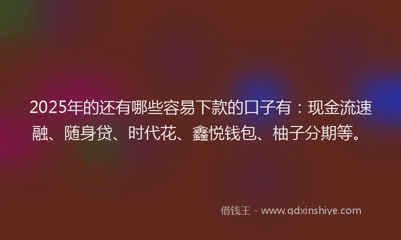 2025年的还有哪些容易下款的口子有：现金流速融、随身贷、时代花、鑫悦钱包、柚子分期等。