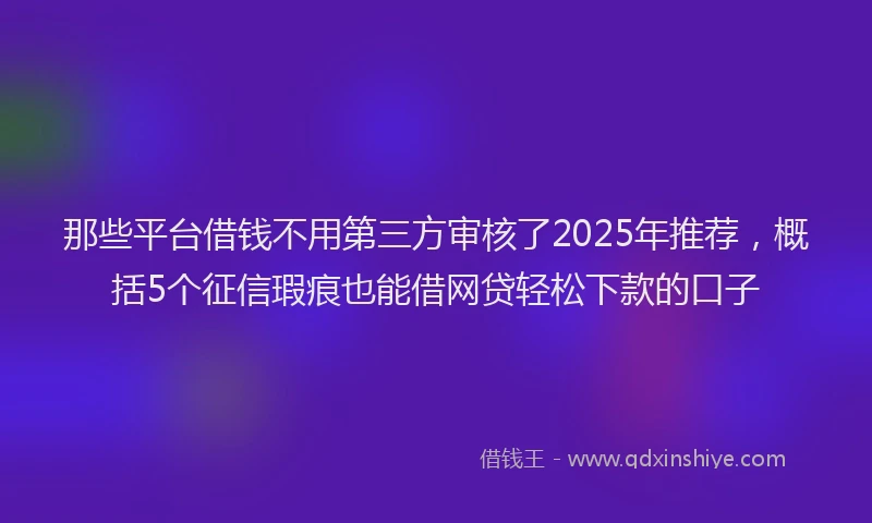 那些平台借钱不用第三方审核了2025年推荐，概括5个征信瑕疵也能借网贷轻松下款的口子