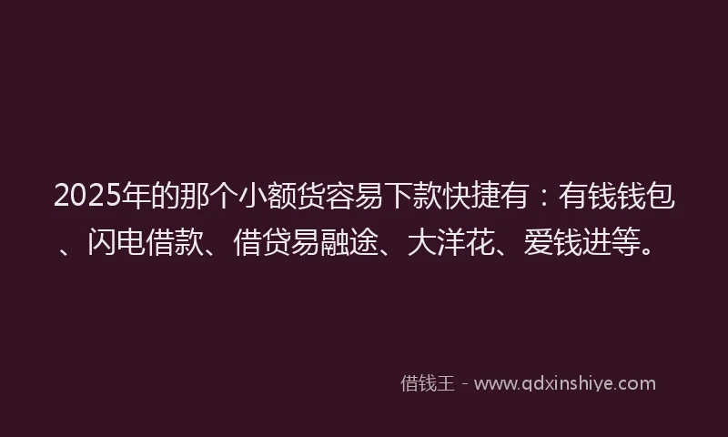 2025年的那个小额货容易下款快捷有：有钱钱包、闪电借款、借贷易融途、大洋花、爱钱进等。