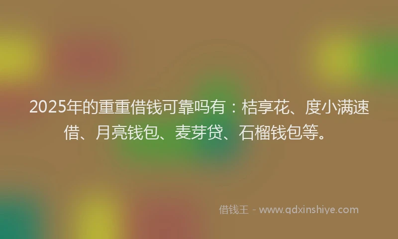 2025年的重重借钱可靠吗有：桔享花、度小满速借、月亮钱包、麦芽贷、石榴钱包等。