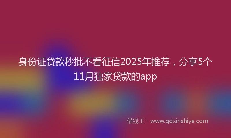 身份证贷款秒批不看征信2025年推荐，分享5个11月独家贷款的app