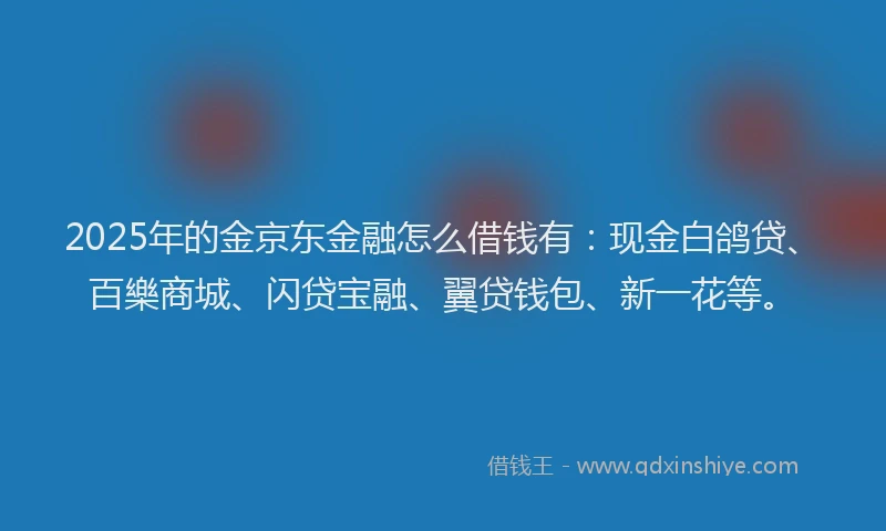 2025年的金京东金融怎么借钱有：现金白鸽贷、百樂商城、闪贷宝融、翼贷钱包、新一花等。