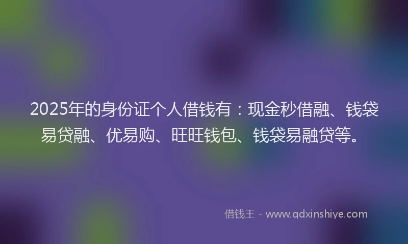 2025年的身份证个人借钱有：现金秒借融、钱袋易贷融、优易购、旺旺钱包、钱袋易融贷等。