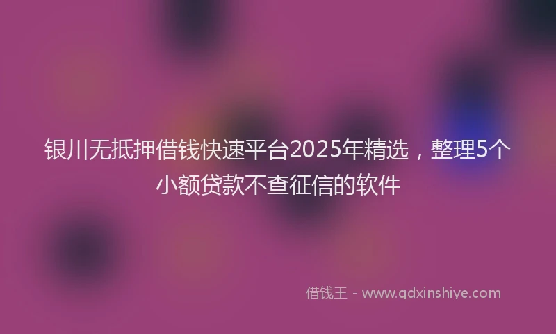 银川无抵押借钱快速平台2025年精选，整理5个小额贷款不查征信的软件