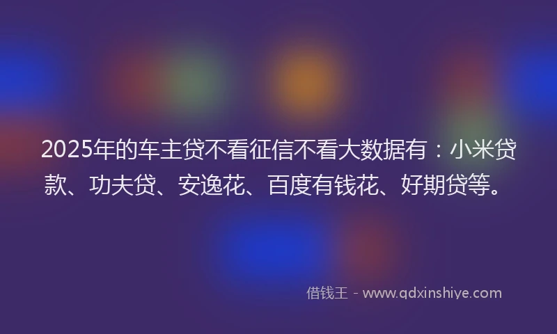 2025年的车主贷不看征信不看大数据有：小米贷款、功夫贷、安逸花、百度有钱花、好期贷等。