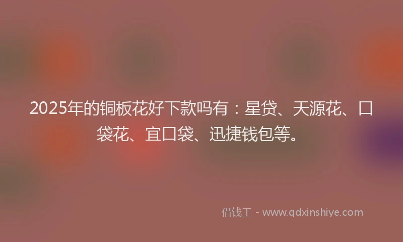 2025年的铜板花好下款吗有:星贷、天源花、口袋花、宜口袋、迅捷钱包等。