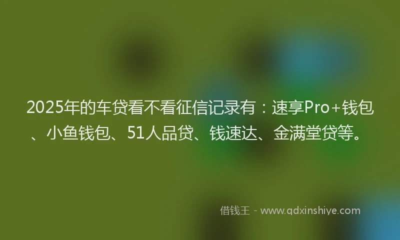 2025年的车贷看不看征信记录有:速享Pro+钱包、小鱼钱包、51人品贷、钱速达、金满堂贷等。