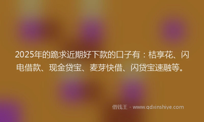 2025年的跪求近期好下款的口子有：桔享花、闪电借款、现金贷宝、麦芽快借、闪贷宝速融等。