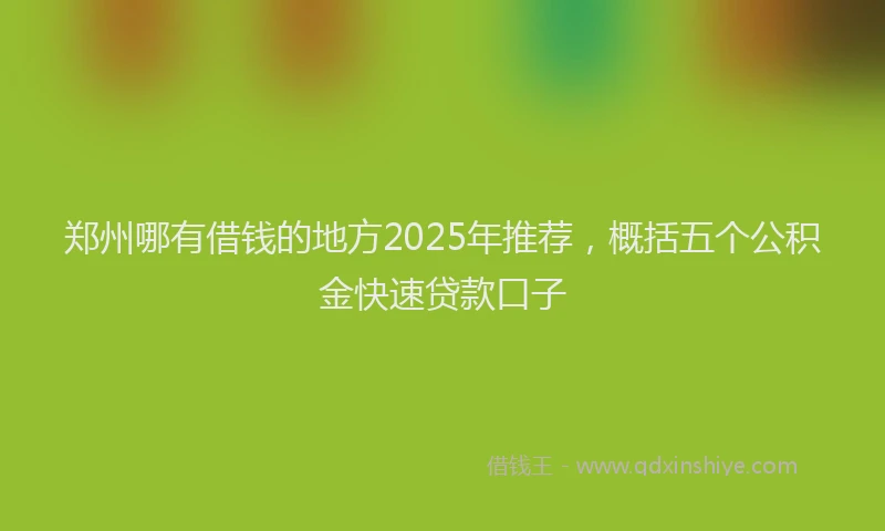郑州哪有借钱的地方2025年推荐，概括五个公积金快速贷款口子