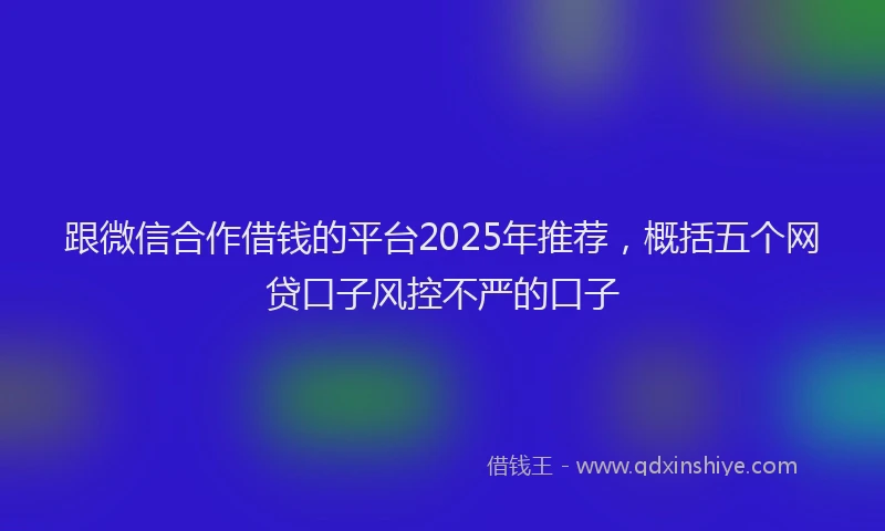 跟微信合作借钱的平台2025年推荐，概括五个网贷口子风控不严的口子
