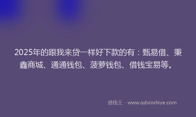 2025年的跟我来贷一样好下款的有：甄易借、秉鑫商城、通通钱包、菠萝钱包、借钱宝易等。