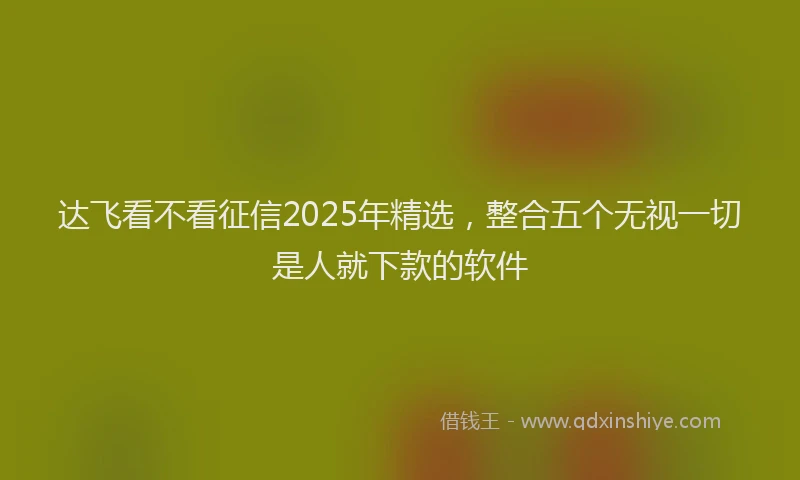 达飞看不看征信2025年精选，整合五个无视一切是人就下款的软件