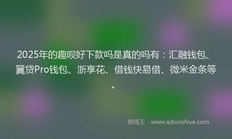 2025年的趣呗好下款吗是真的吗有：汇融钱包、翼贷Pro钱包、浙享花、借钱快易借、微米金条等。