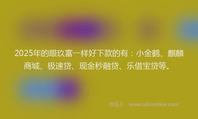 2025年的跟玖富一样好下款的有：小金鹤、麒麟商城、极速贷、现金秒融贷、乐借宝贷等。