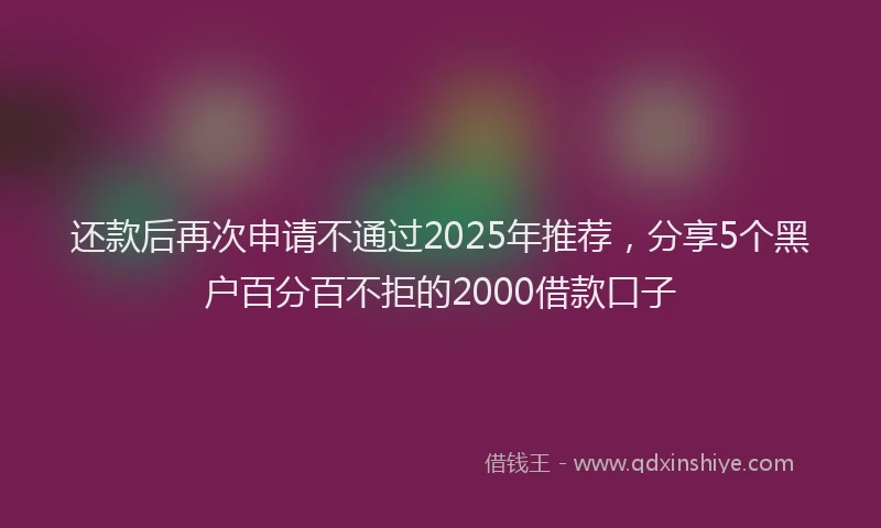 还款后再次申请不通过2025年推荐，分享5个黑户百分百不拒的2000借款口子