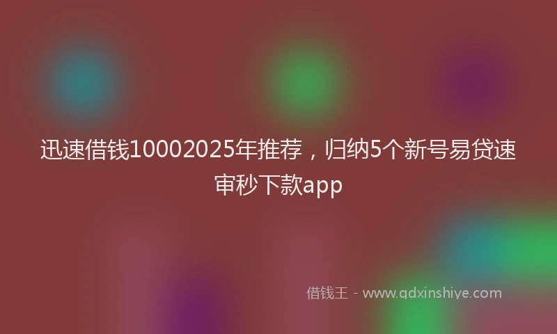 迅速借钱10002025年推荐，归纳5个新号易贷速审秒下款app