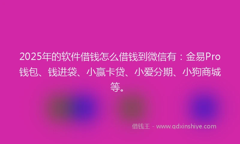 2025年的软件借钱怎么借钱到微信有：金易Pro钱包、钱进袋、小赢卡贷、小爱分期、小狗商城等。