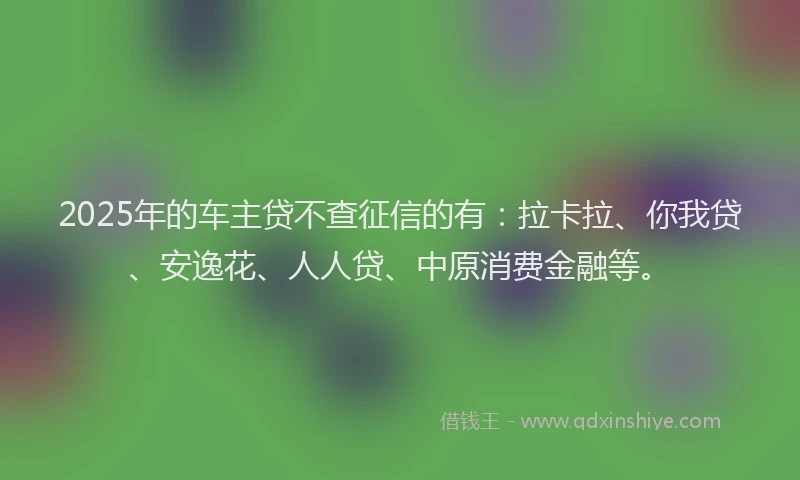 2025年的车主贷不查征信的有：拉卡拉、你我贷、安逸花、人人贷、中原消费金融等。