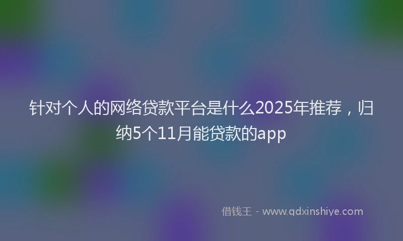 针对个人的网络贷款平台是什么2025年推荐，归纳5个11月能贷款的app