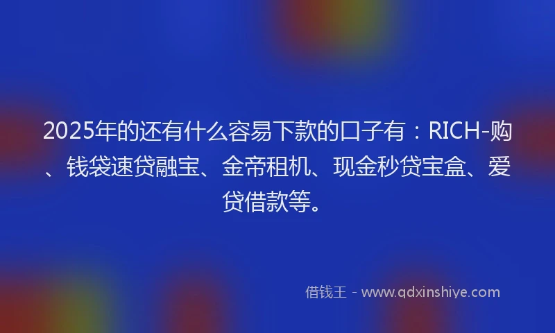 2025年的还有什么容易下款的口子有：RICH-购、钱袋速贷融宝、金帝租机、现金秒贷宝盒、爱贷借款等。