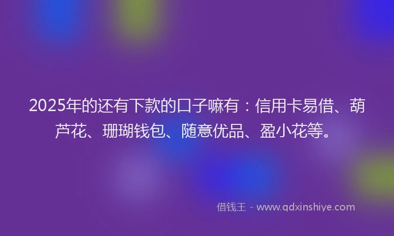2025年的还有下款的口子嘛有：信用卡易借、葫芦花、珊瑚钱包、随意优品、盈小花等。