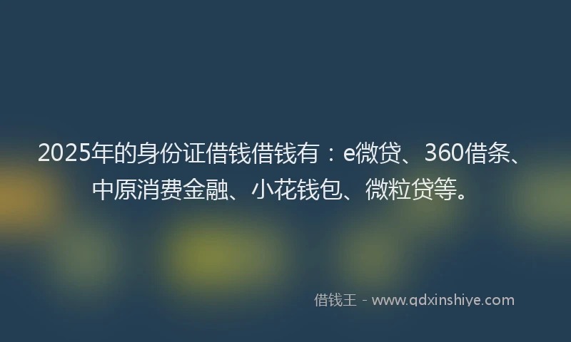 2025年的身份证借钱借钱有：e微贷、360借条、中原消费金融、小花钱包、微粒贷等。