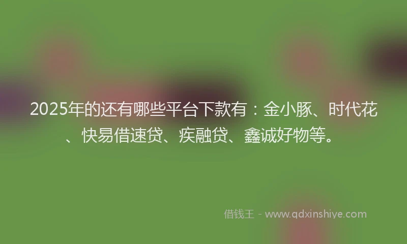 2025年的还有哪些平台下款有：金小豚、时代花、快易借速贷、疾融贷、鑫诚好物等。