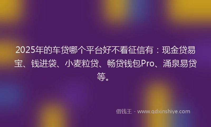 2025年的车贷哪个平台好不看征信有：现金贷易宝、钱进袋、小麦粒贷、畅贷钱包Pro、涌泉易贷等。