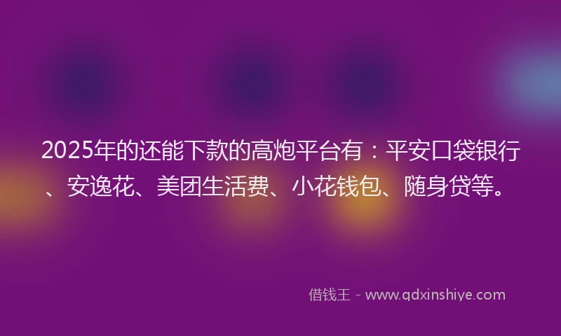 2025年的还能下款的高炮平台有：平安口袋银行、安逸花、美团生活费、小花钱包、随身贷等。