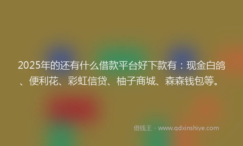 2025年的还有什么借款平台好下款有:现金白鸽、便利花、彩虹信贷、柚子商城、森森钱包等。