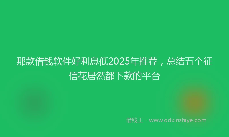 那款借钱软件好利息低2025年推荐，总结五个征信花居然都下款的平台