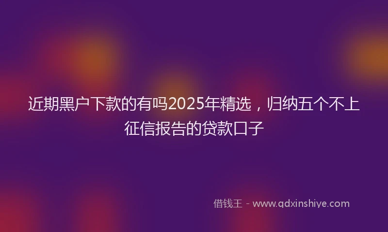 近期黑户下款的有吗2025年精选，归纳五个不上征信报告的贷款口子