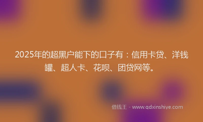 2025年的超黑户能下的口子有：信用卡贷、洋钱罐、超人卡、花呗、团贷网等。
