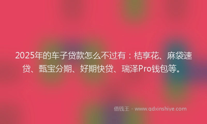 2025年的车子贷款怎么不过有：桔享花、麻袋速贷、甄宝分期、好期快贷、瑞泽Pro钱包等。