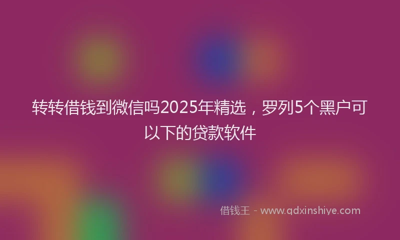 转转借钱到微信吗2025年精选，罗列5个黑户可以下的贷款软件