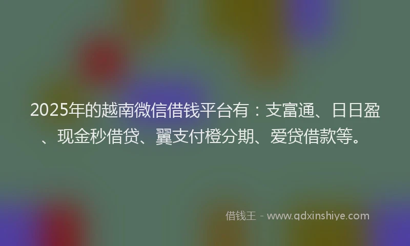 2025年的越南微信借钱平台有：支富通、日日盈、现金秒借贷、翼支付橙分期、爱贷借款等。