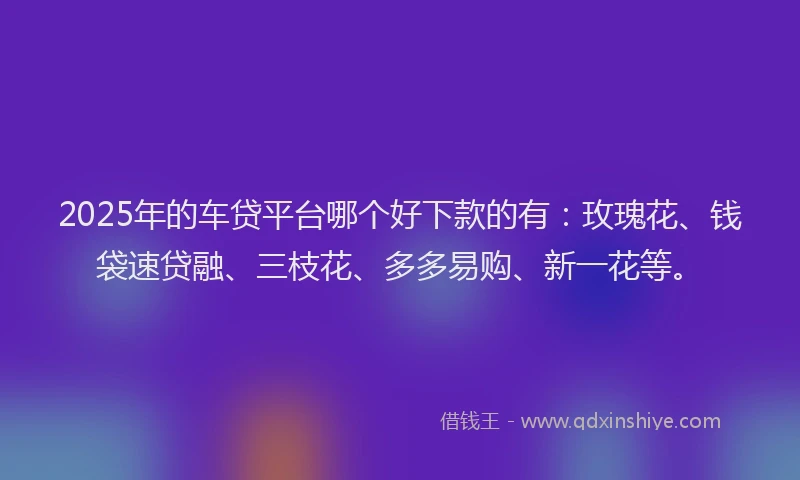 2025年的车贷平台哪个好下款的有:玫瑰花、钱袋速贷融、三枝花、多多易购、新一花等。