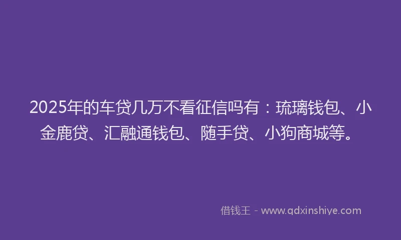 2025年的车贷几万不看征信吗有：琉璃钱包、小金鹿贷、汇融通钱包、随手贷、小狗商城等。